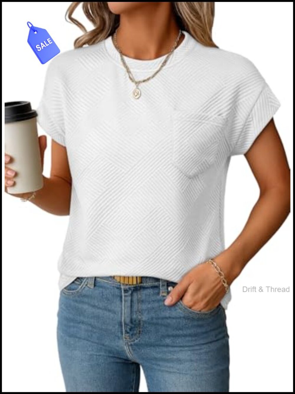 Women's Summer Cap Sleeve T-Shirt Loose Fit Crew Neck Side Pocket